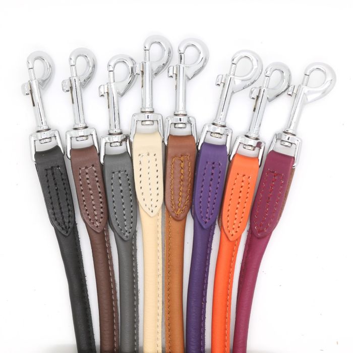 Round leather leash with snap hook